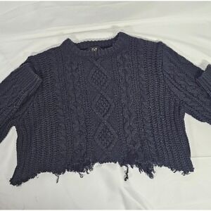 Women's Cropped Sweater Grunge Distressed 90's Y2K Thrashed Fisherman Goth